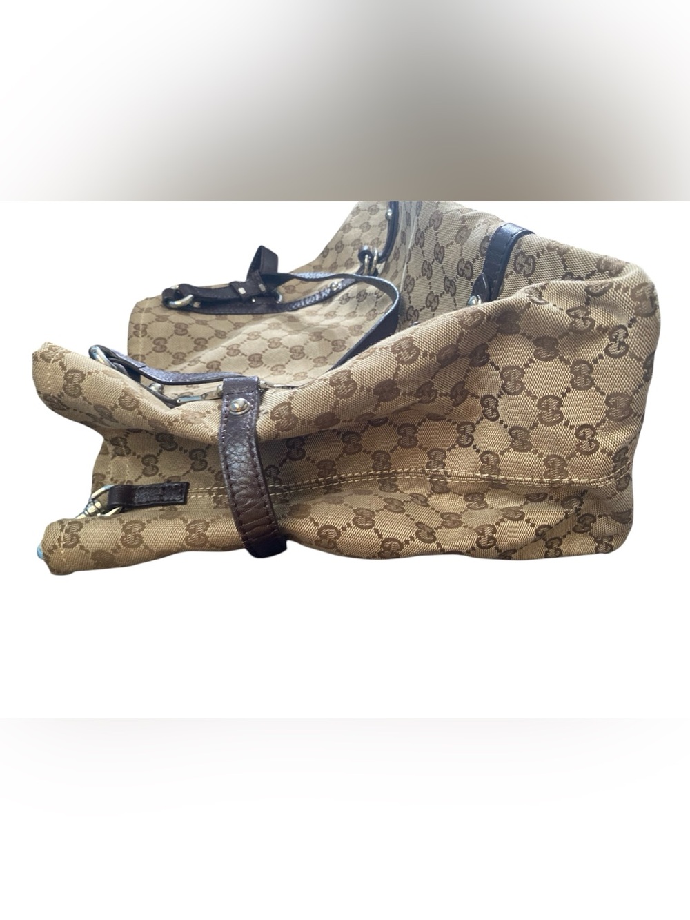 Gucci Beige Monogram Two Shoulder Bag Strap with Dark Brown Leather Trim - Picture 6 of 15